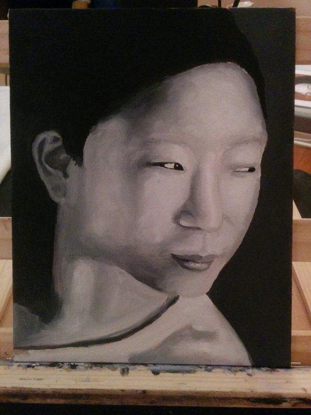Asian woman gray layer