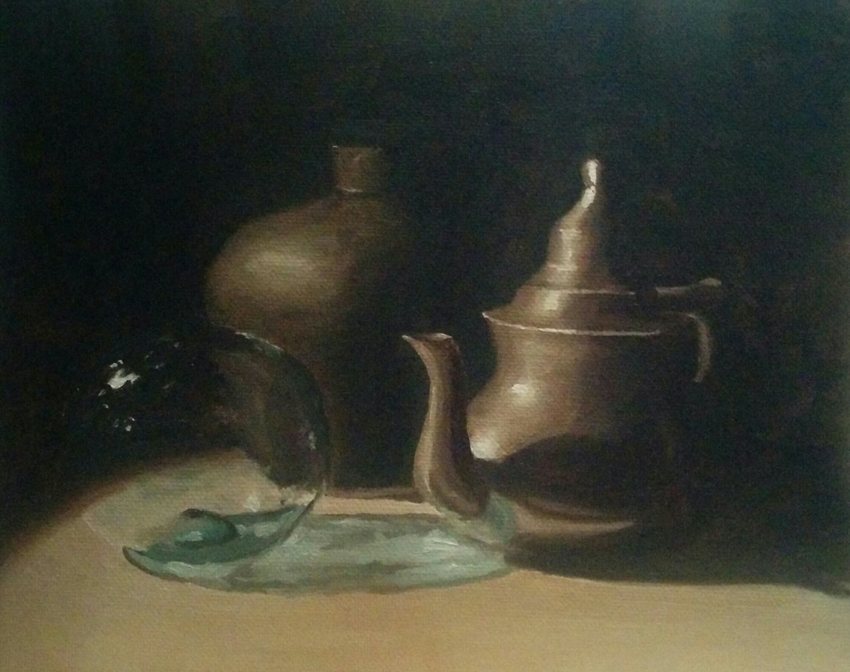 Ball, jug, coffee pot still life