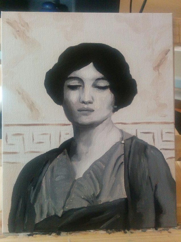 Godward underpainting and grey layer