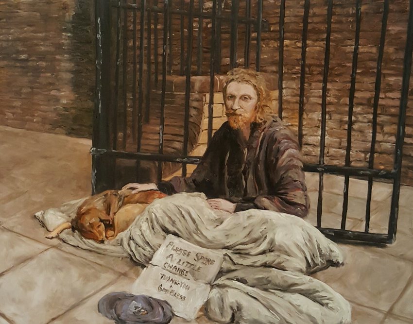Homeless man and dog