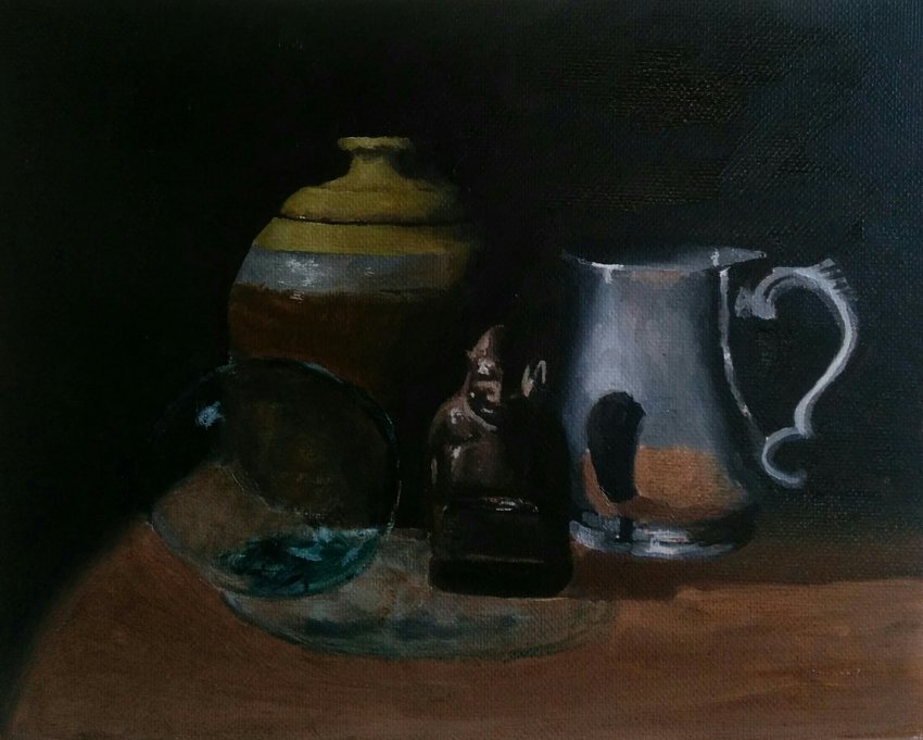 Ball, pot, ape, mug still life