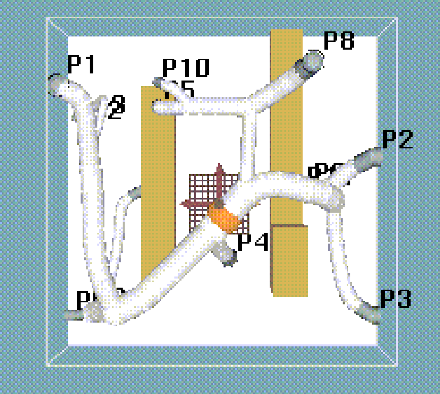 1997 screenshot: initial routing of a twelve-port harness