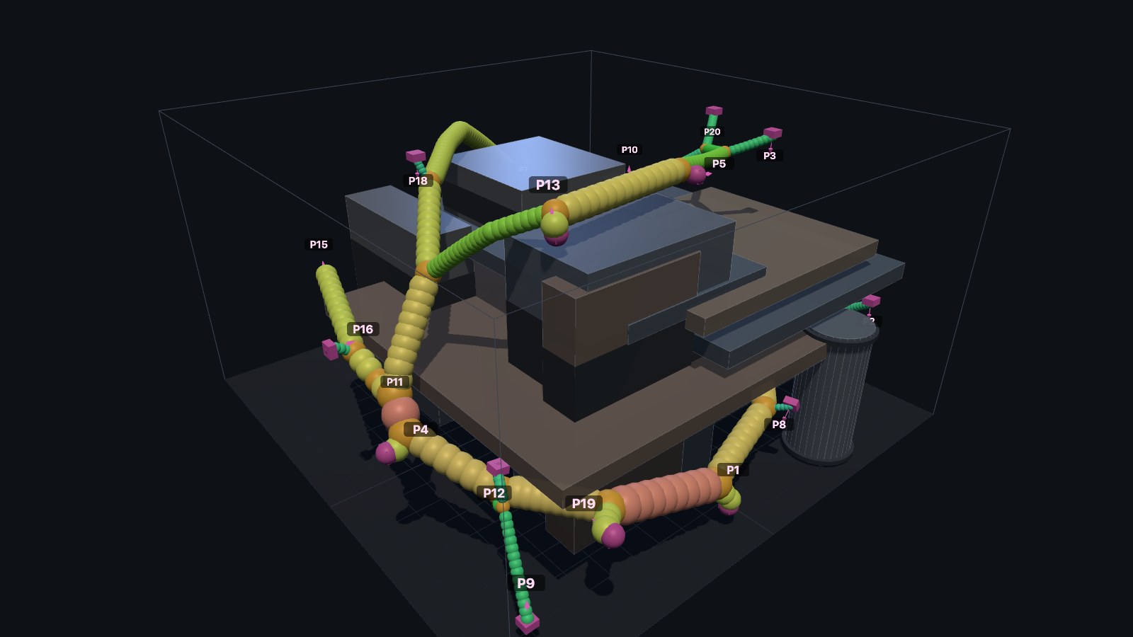 Sphere and spring harness model in the designer's interface