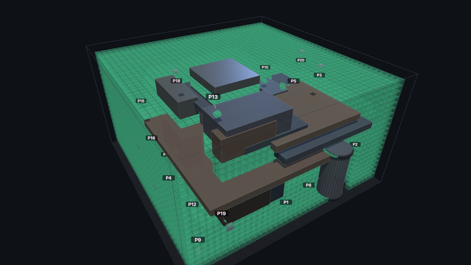 Voxel wavefront growing from the obstacles